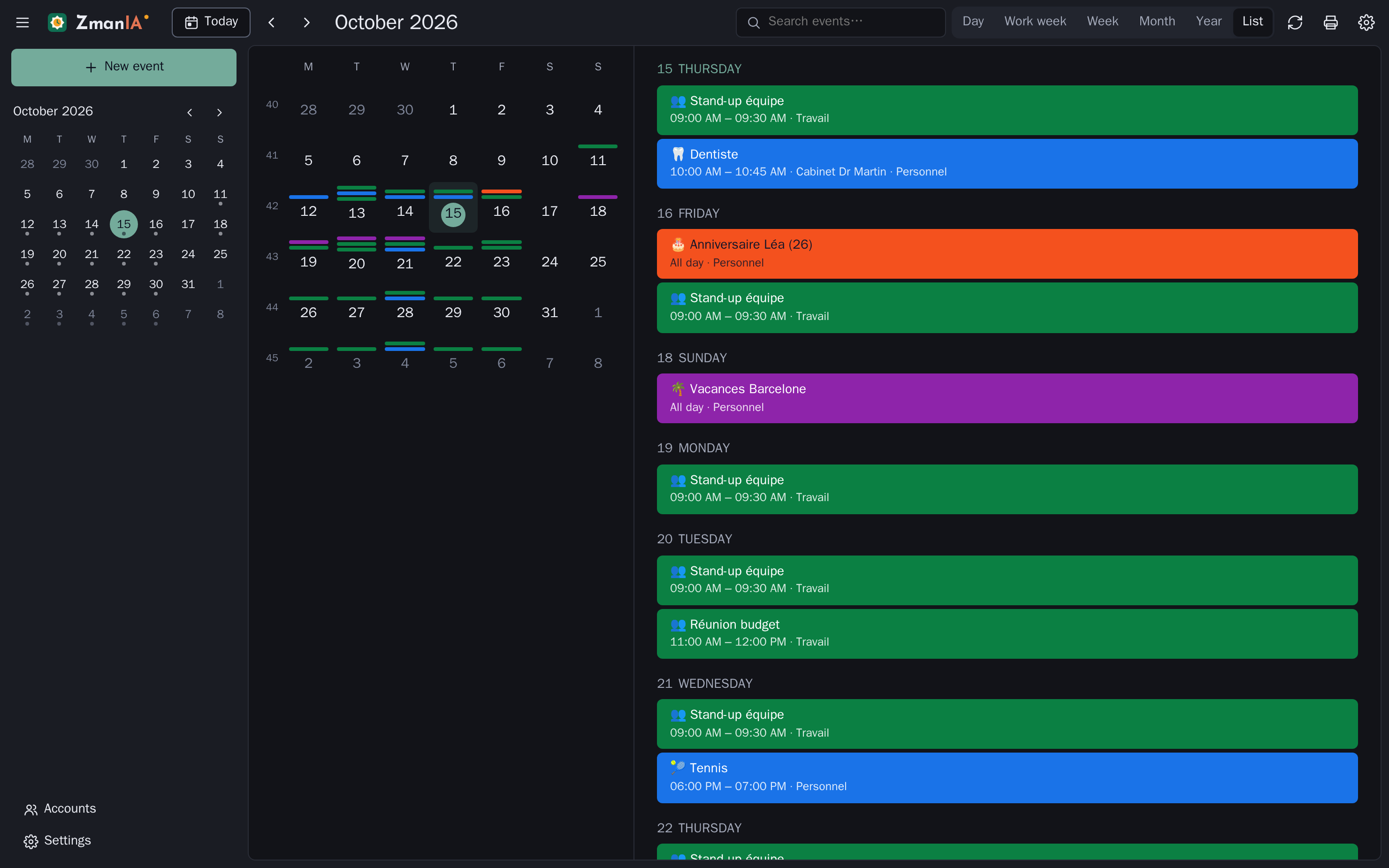 ZmanIA Calendar view